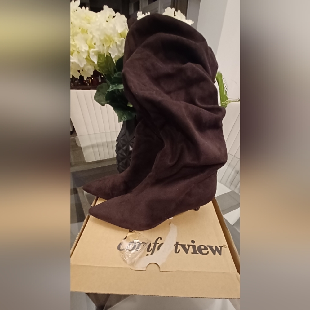 ROAMANS Brown kitten Slouch suede kitten boots... Sz 11W.(true-widecalf)